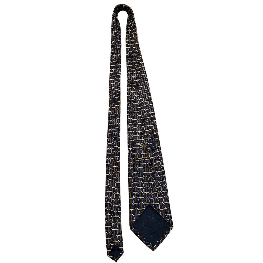 Brooks Brothers Makers Navy Silk Equestrian Stirrup Pattern Tie Heritage‎ USA